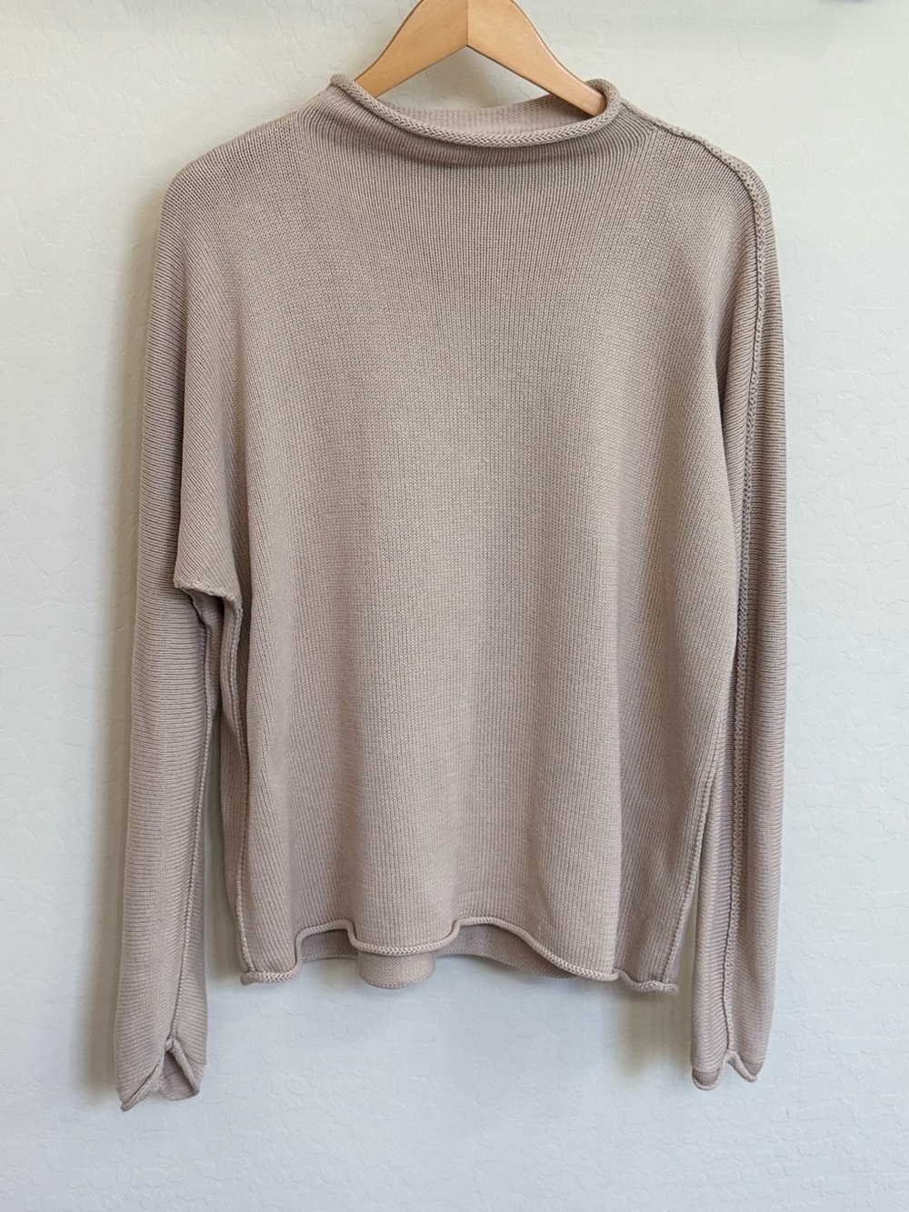 Frank & Eileen Monterey Funnel Neck Cotton Knit Sweater Tan Beige Medium M